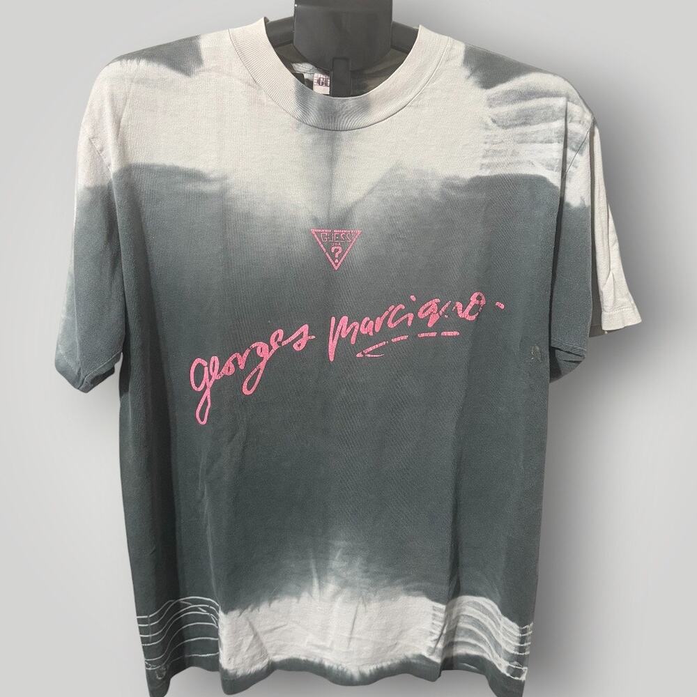Vintage 1989 Guess Georges Marciano Single Stitch Tee Made USA Pink Script OSFA - Picture 1 of 7